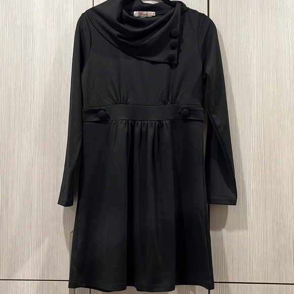 VINTAGE Aryeh Vintage Bettie Page Cowl Neck Midi Dress | Black | Size Medium - Picture 1 of 11
